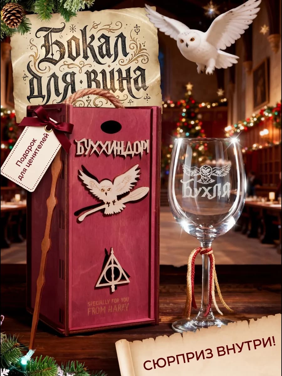 Подарочный бокал для вина Гарри Поттер с надписью Бухля