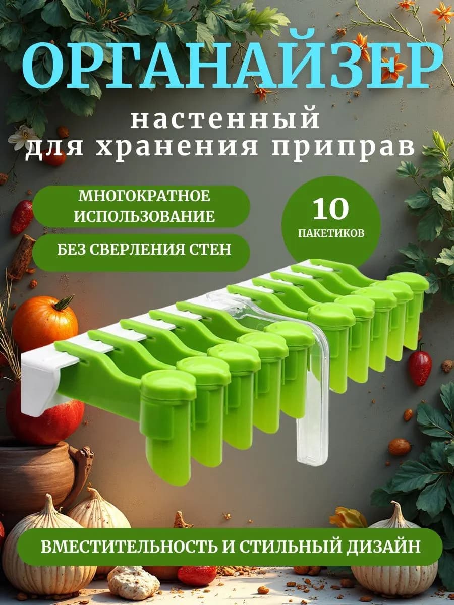 Настенный органайзер для специй и приправ на клеевой основе