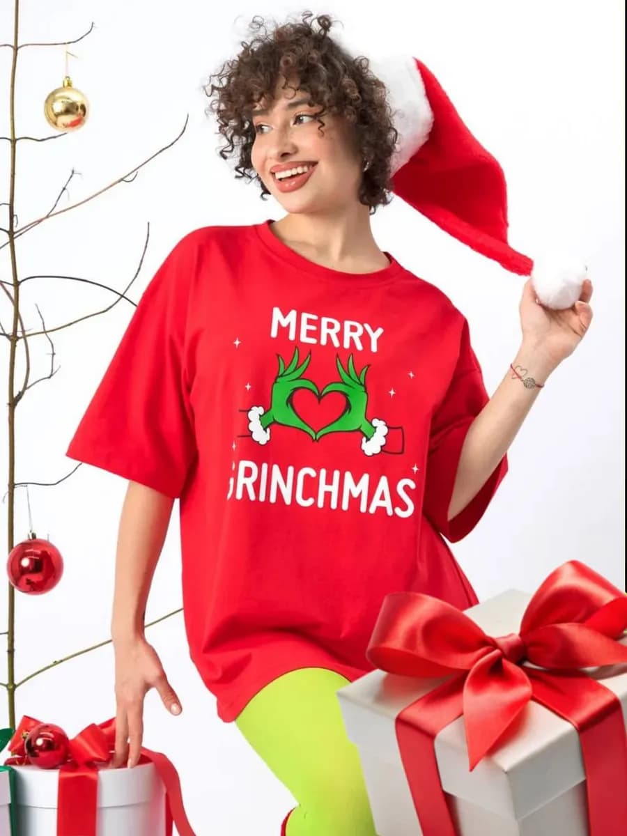 Футболка оверсайз с принтом новогодняя праздничная Гринч