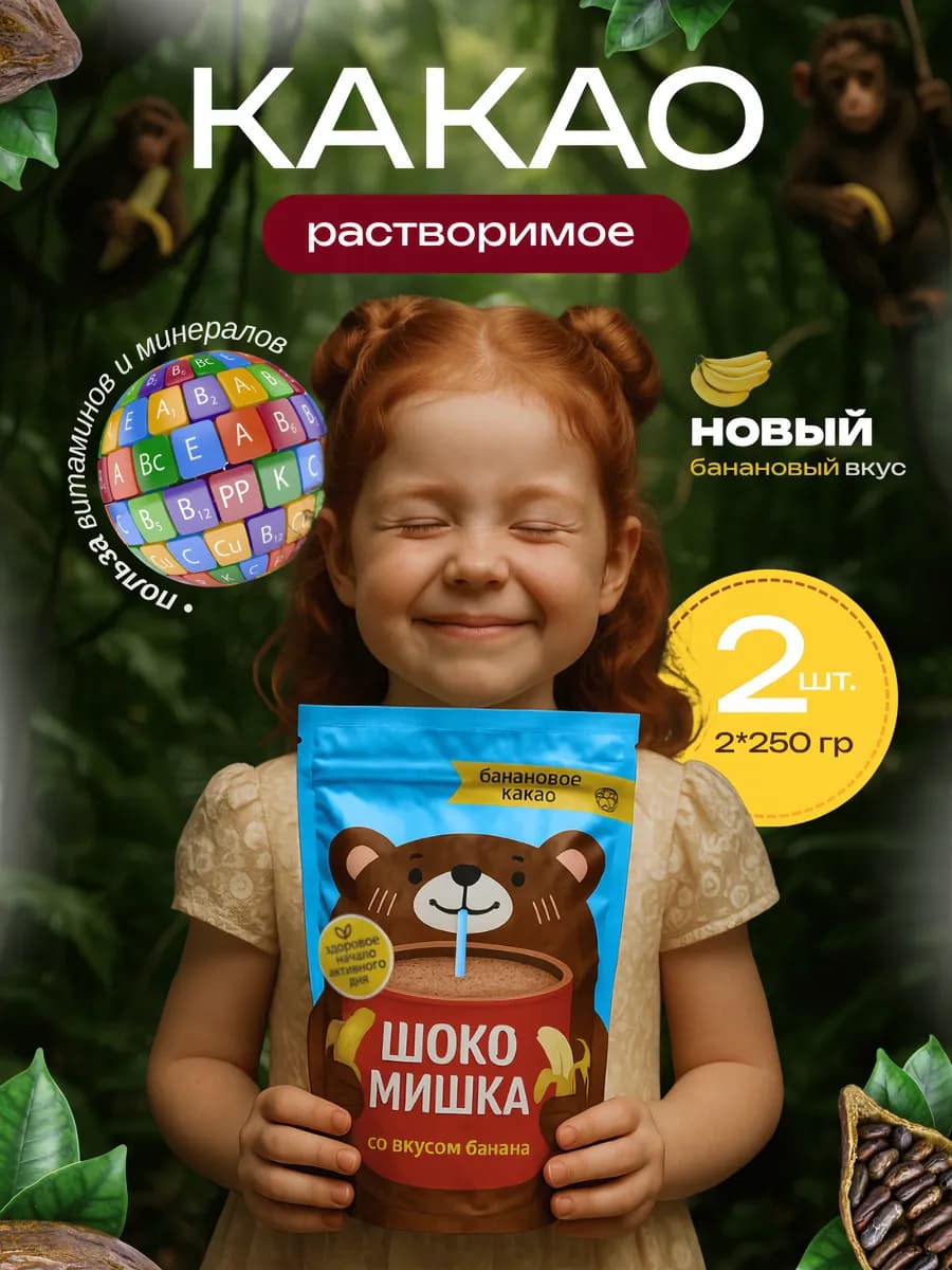 Какао порошок натуральный растворимый со вкусом банана