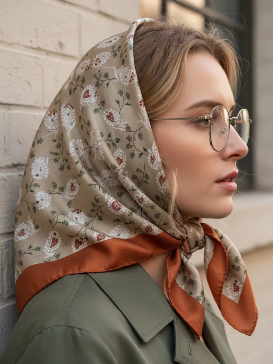 Платок косынка на голову и шею шелковый - фото 1