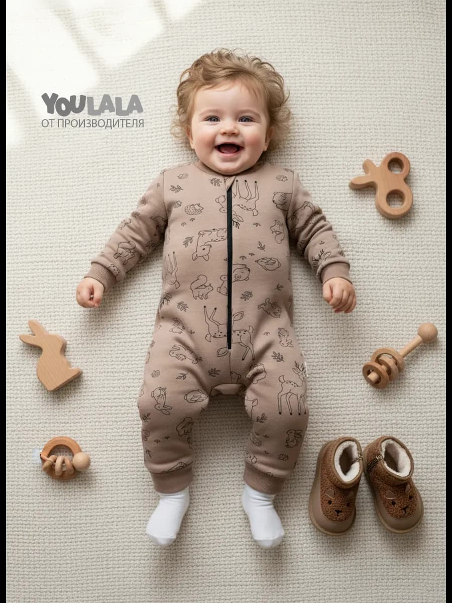 Комбинезон для малышей с начёсом на молнии - фото 1