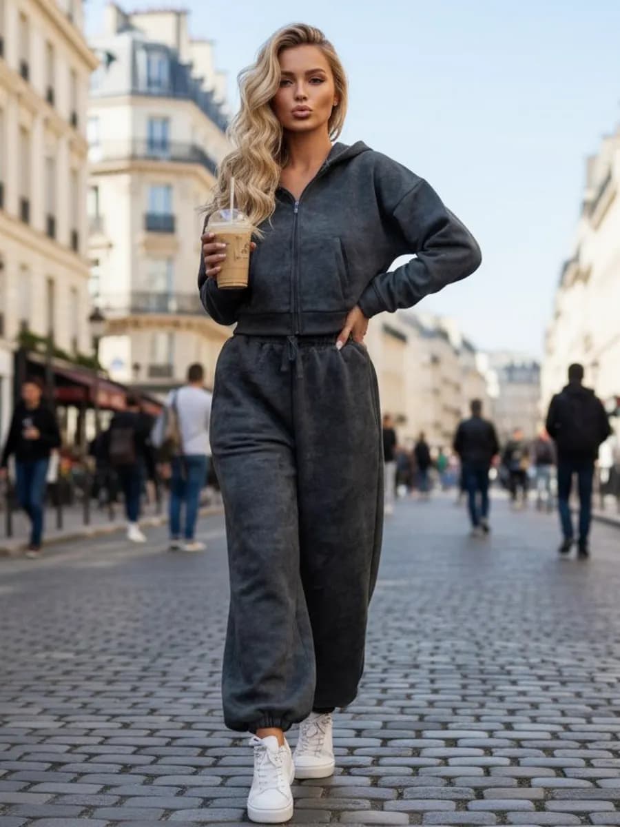 Спортивный костюм теплый с начесом оверсайз с капюшоном