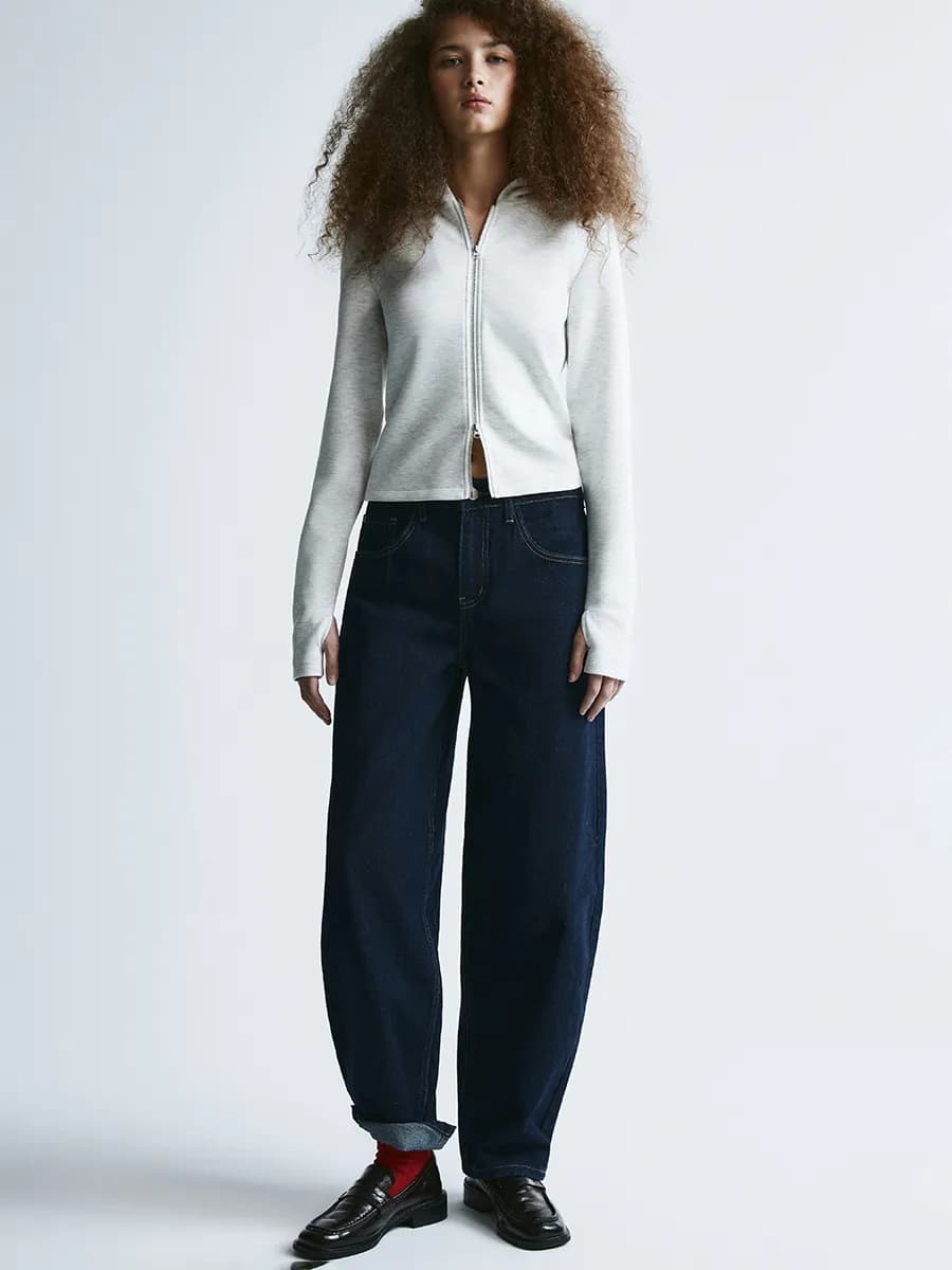 Джинсы баллоны широкие со средней посадкой