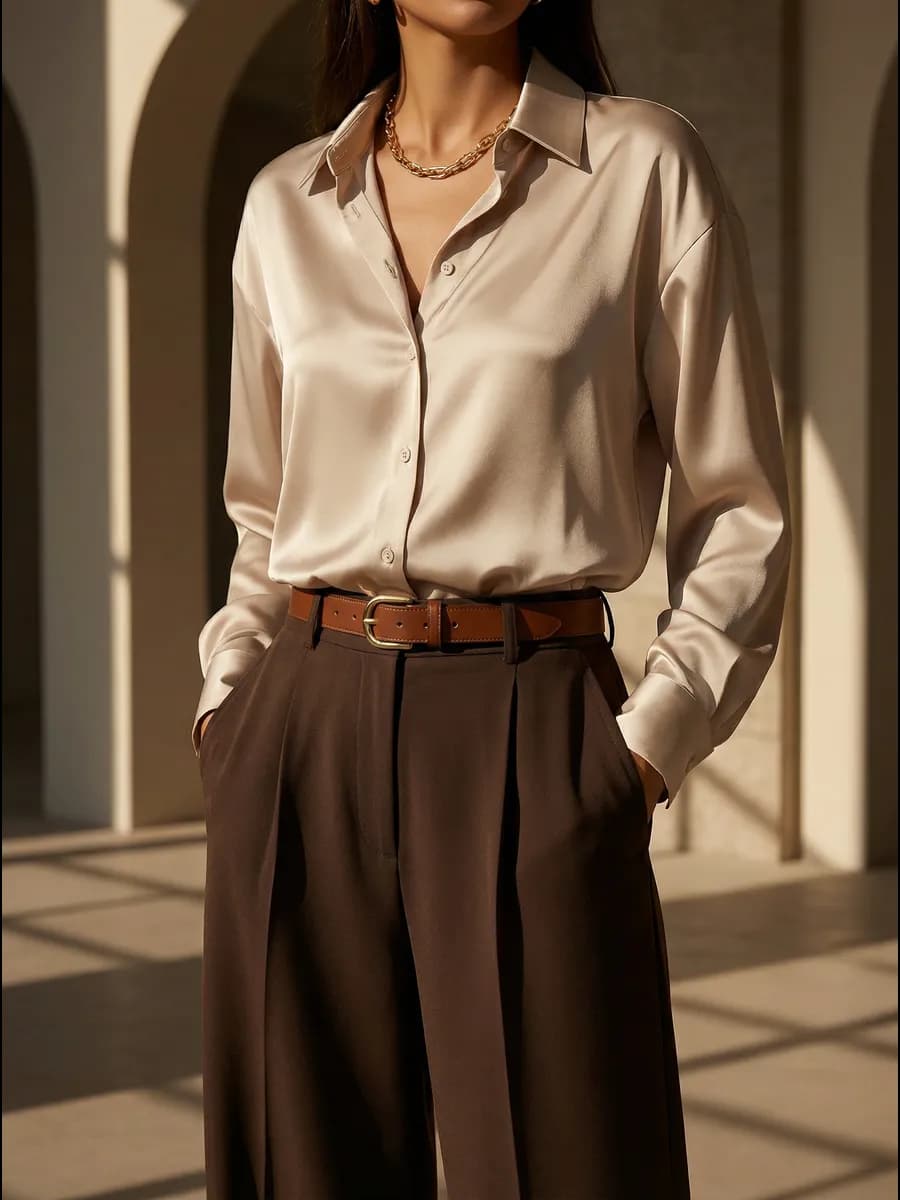 Рубашка блузка оверсайз шелковая офисная