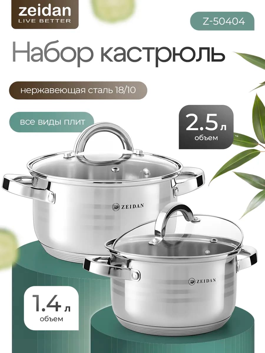 Набор кастрюль из нержавеющей стали с крышками 2 шт