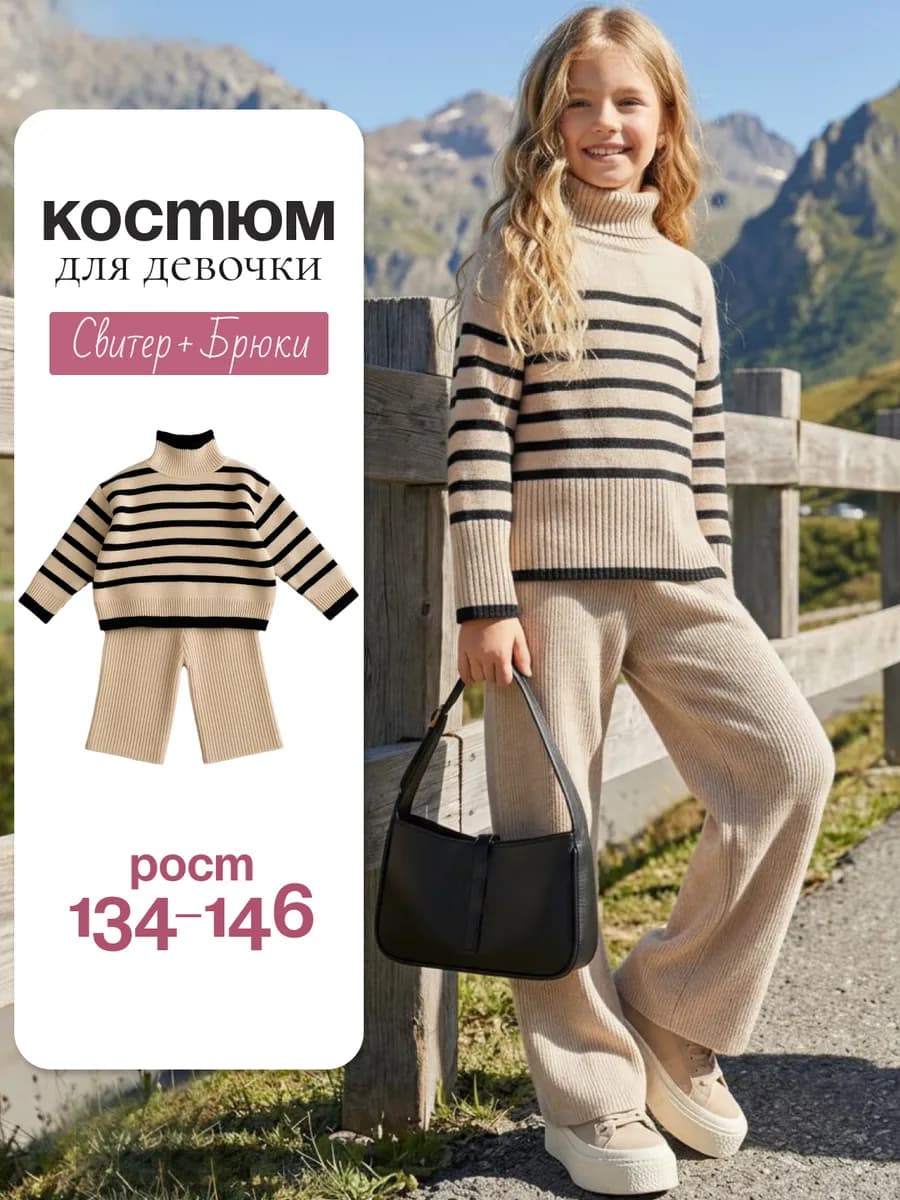 Костюм вязаный в рубчик трикотажный