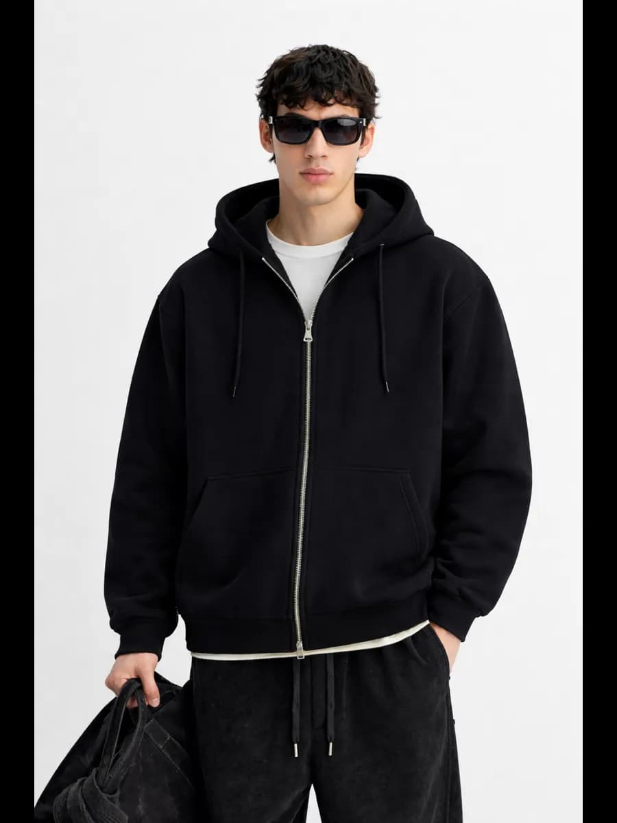 Толстовка с начесом оверсайз на молнии с капюшоном - фото 1