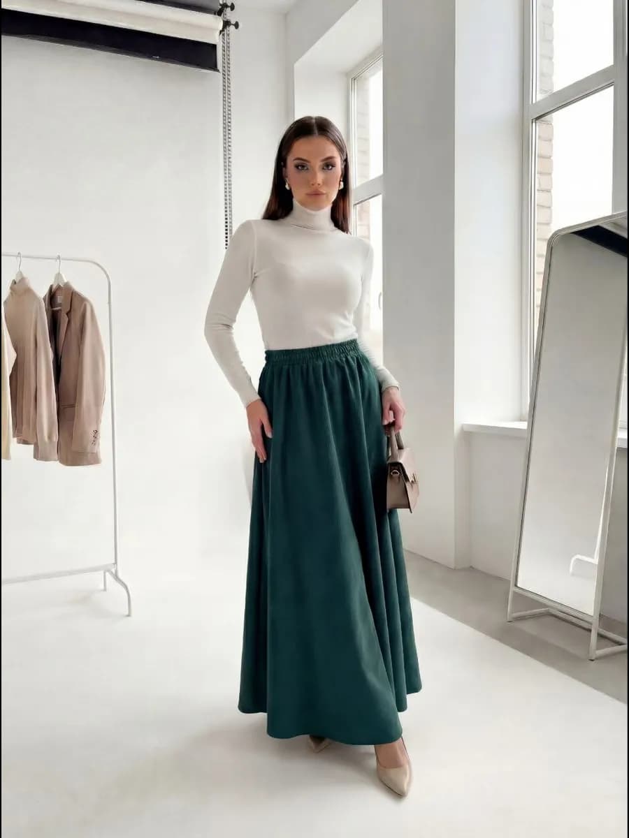 Юбка длинная вельветовая на резинке