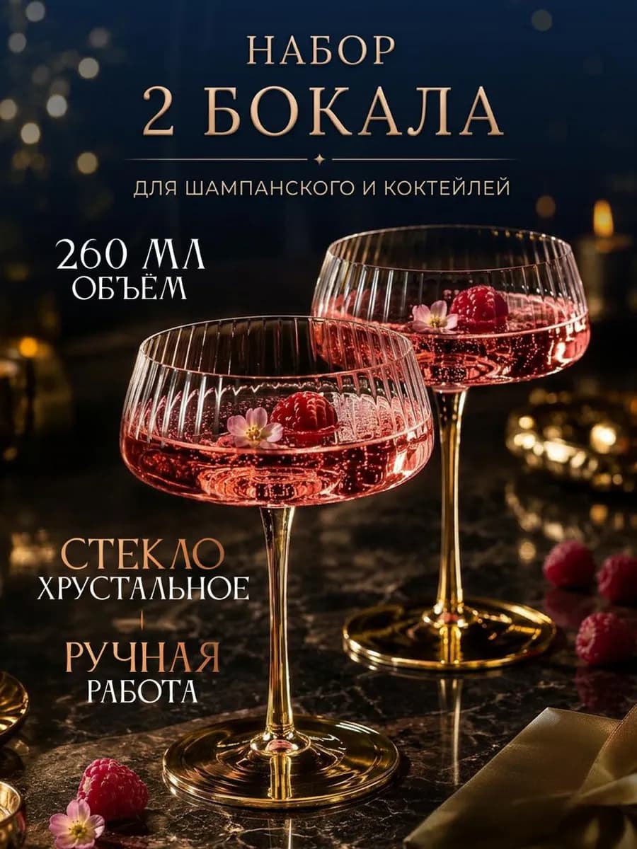 Бокалы для шампанского креманки подарочный набор 2 шт