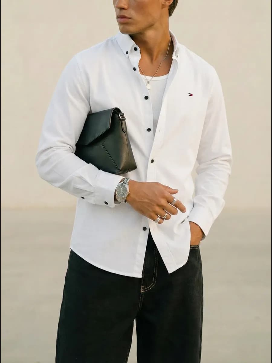 Рубашка с длинным рукавом полуприталенная классическая