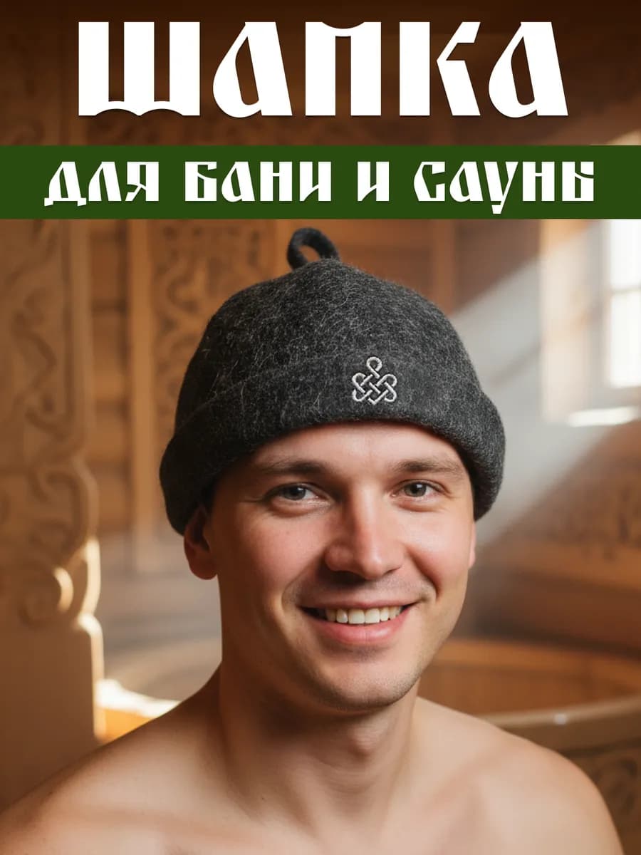 Шапка для бани и сауны с вышивкой, войлок серый