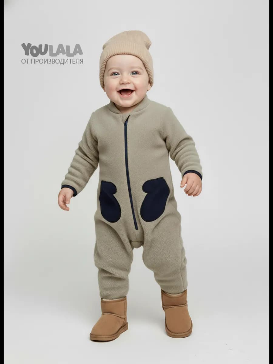 Флисовый комбинезон для новорожденного на молнии - фото 1