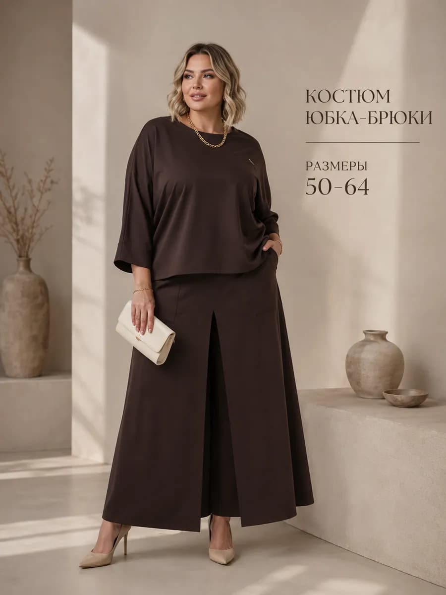 Костюм двойка с юбка-брюками больших размеров