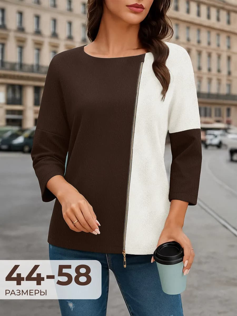 Джемпер с молнией нарядный больших размеров - фото 1