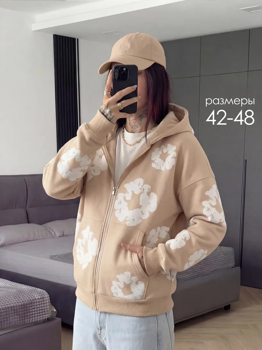 Худи зип оверсайз с принтом denim tears - фото 1