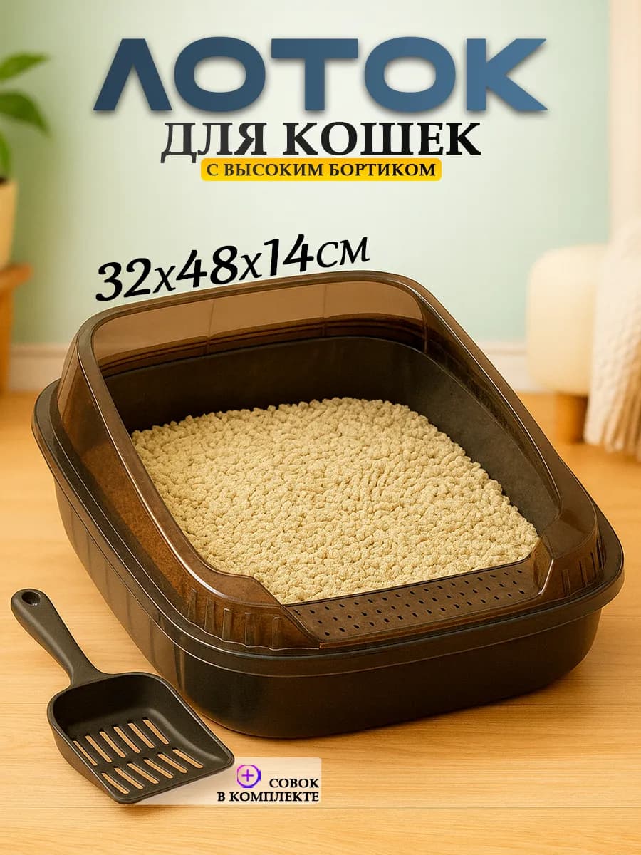 Большой лоток для кошек с высокими бортами