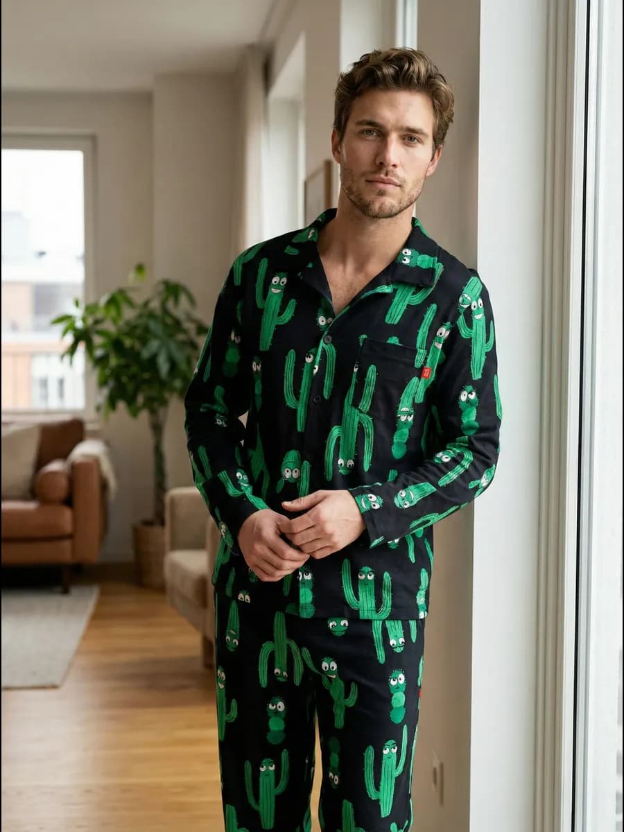 Мужская пижама со штанами и рубашкой - фото 1