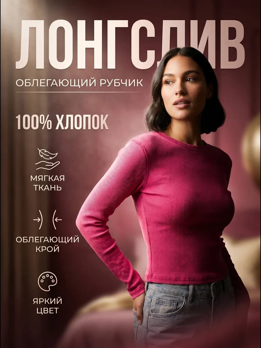 лонгслив облегающий рубчик
