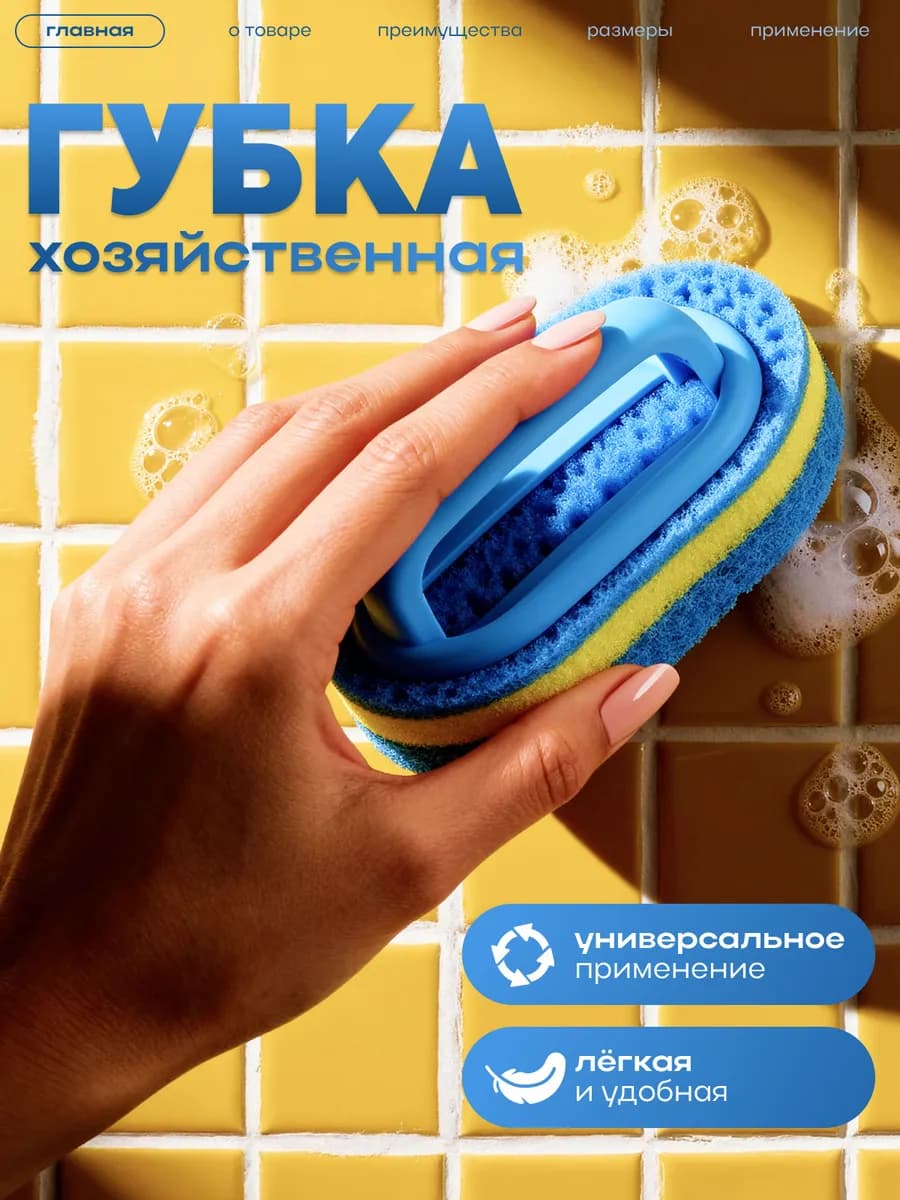 Губка для ванны и уборки с ручкой