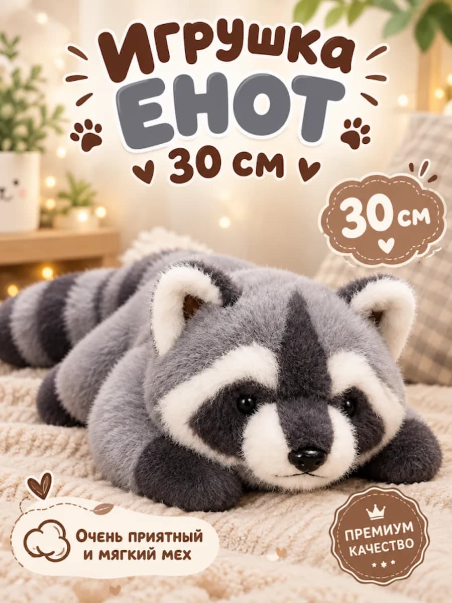 Мягкая игрушка енот 30 см