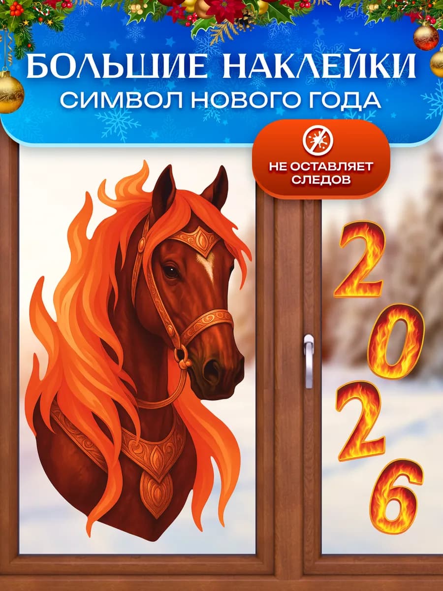 Новогодние наклейки символ года на окна и стену 2026