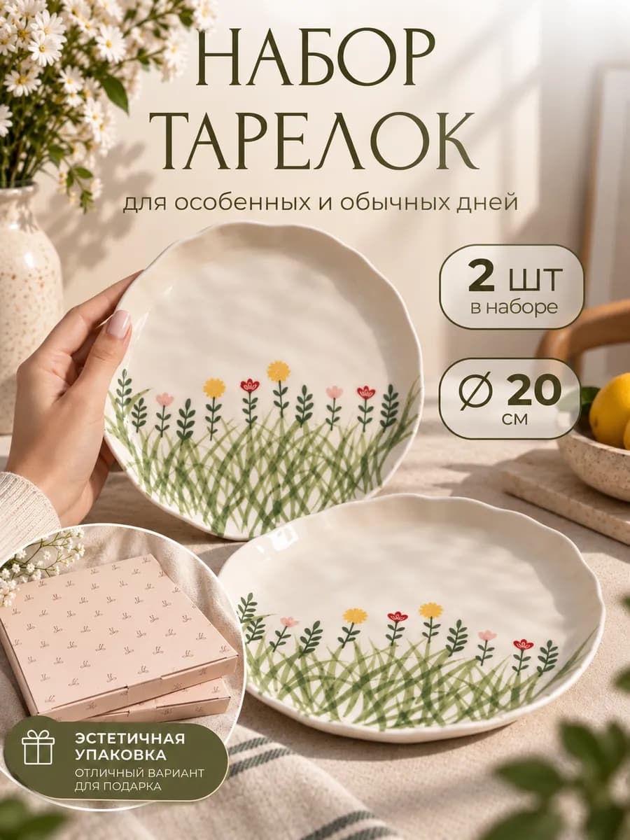 Набор тарелки плоские красивые керамика ручная работа 20 см