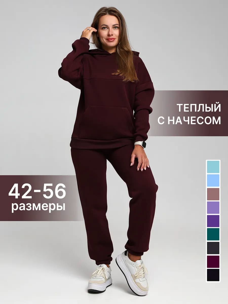 Спортивный костюм теплый с начесом на флисе с капюшоном