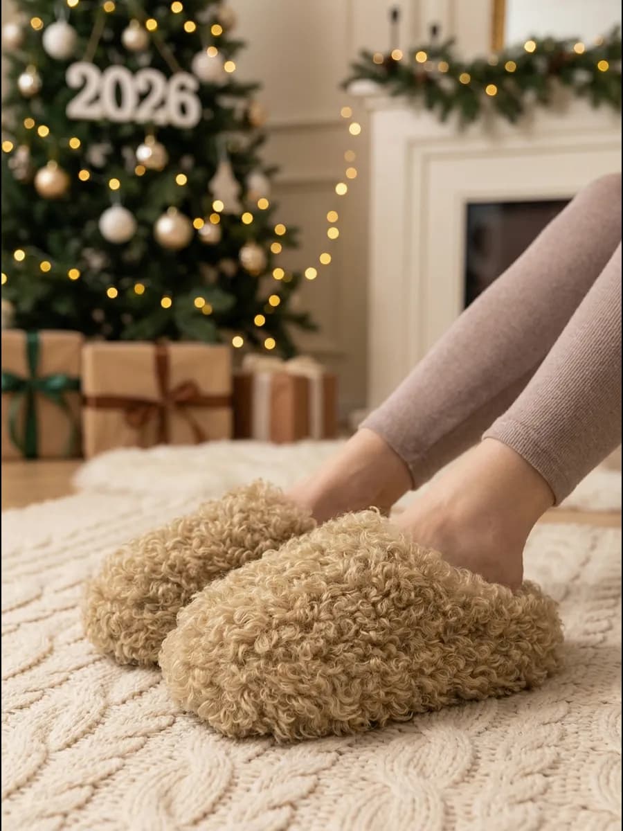 Домашние тапочки зимние меховые на платформе