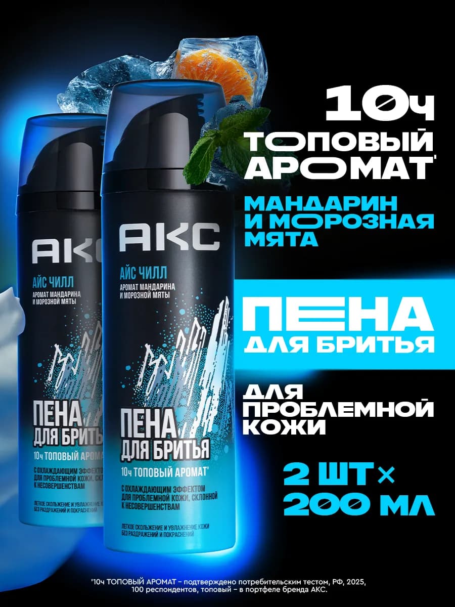 Пена для бритья для мужчин с охлаждающим эффектом 2 шт 200 м…