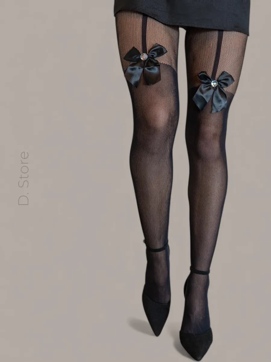 Колготки с имитацией чулок сетчатые черные