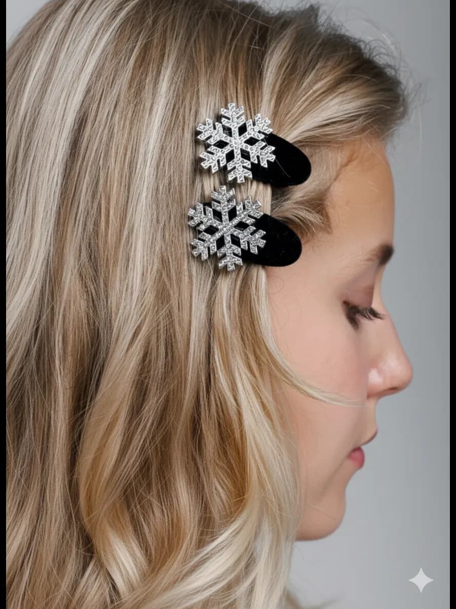 Заколка новогодняя бархатная со снежинкой набор 2 шт