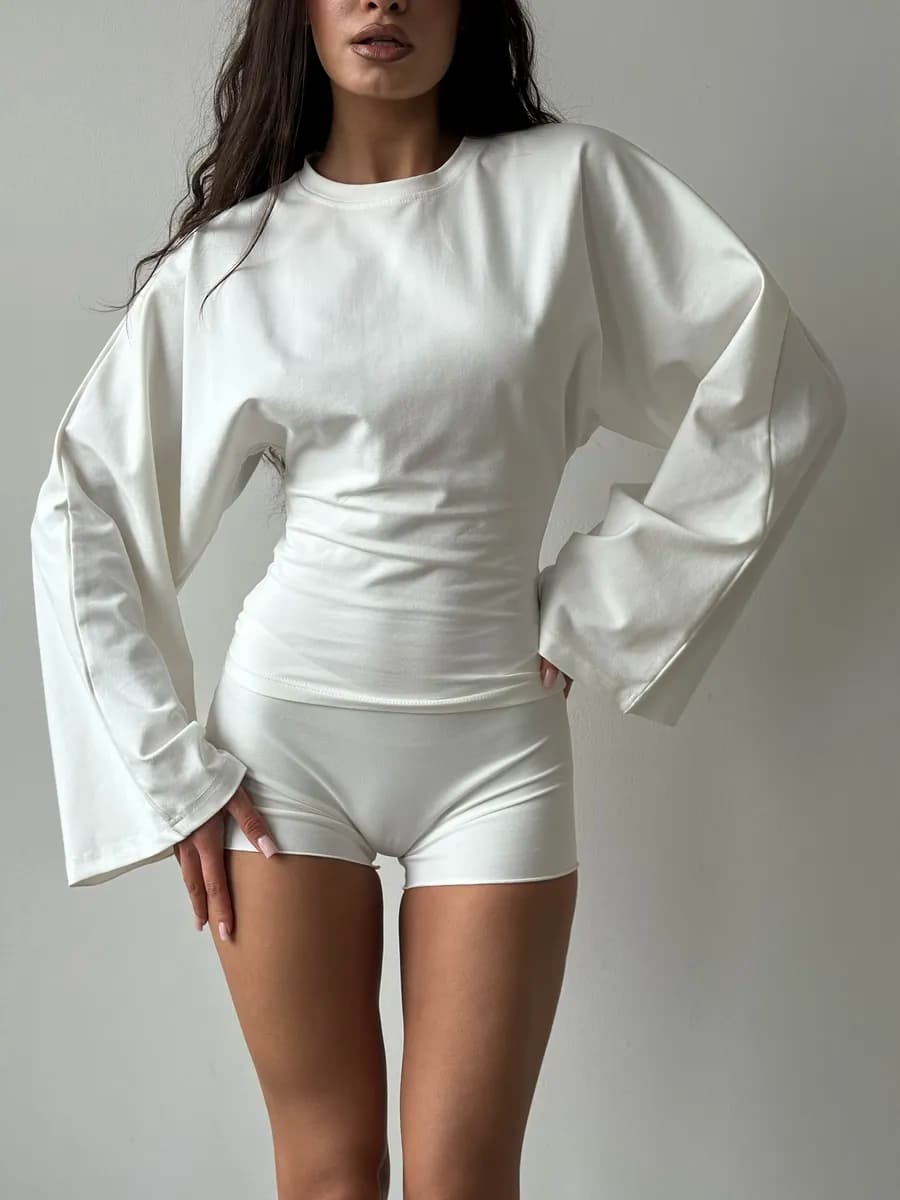 Лонгслив облегающий с широкими рукавами летучая мышь