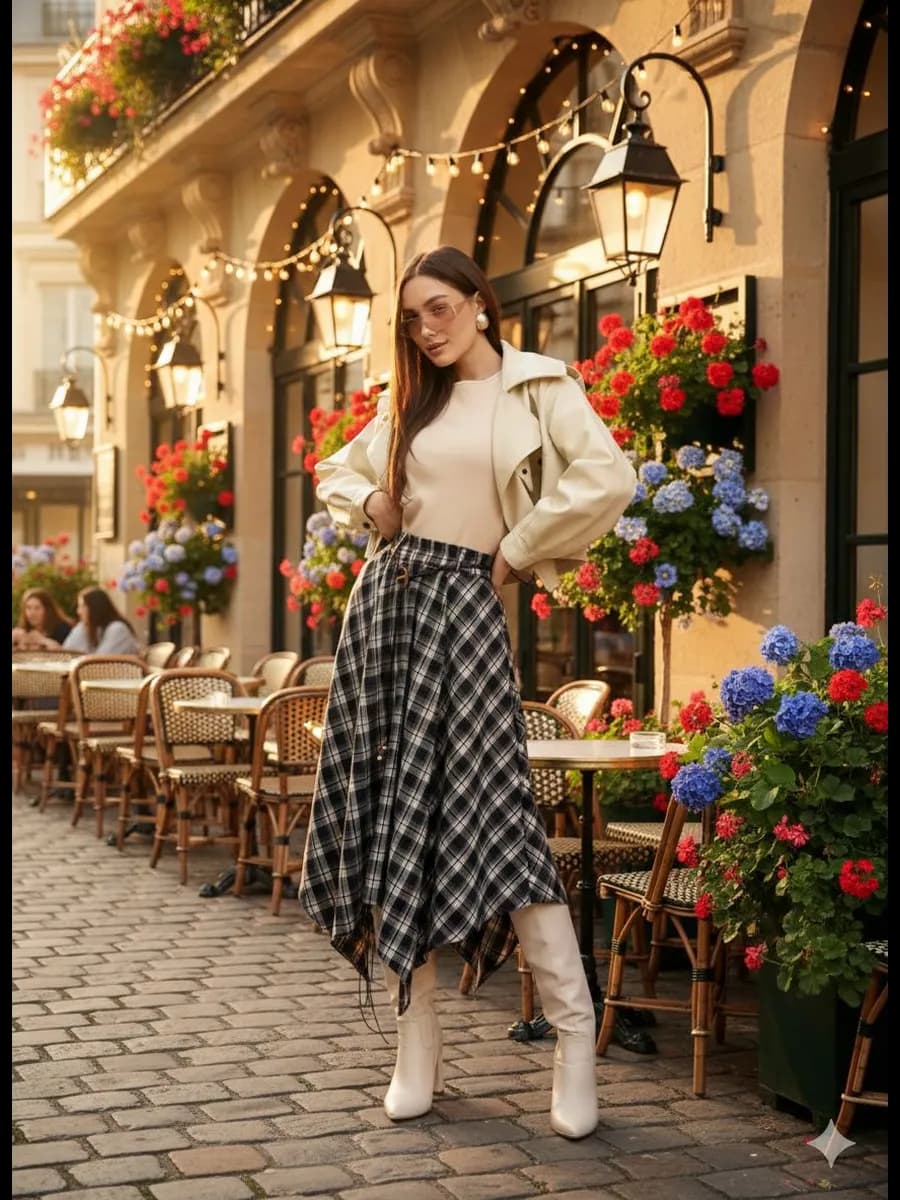 Юбка асимметричная с принтом в клетку