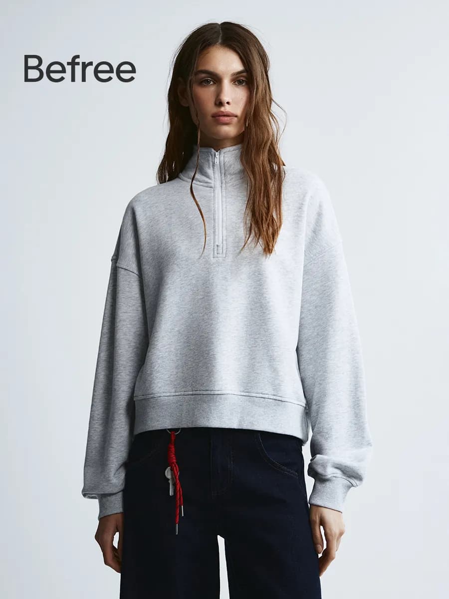 Свитшот оверсайз с воротником на молнии