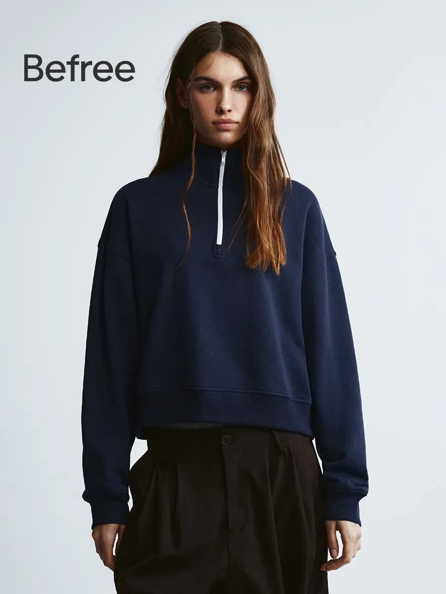 Свитшот оверсайз с воротником на молнии