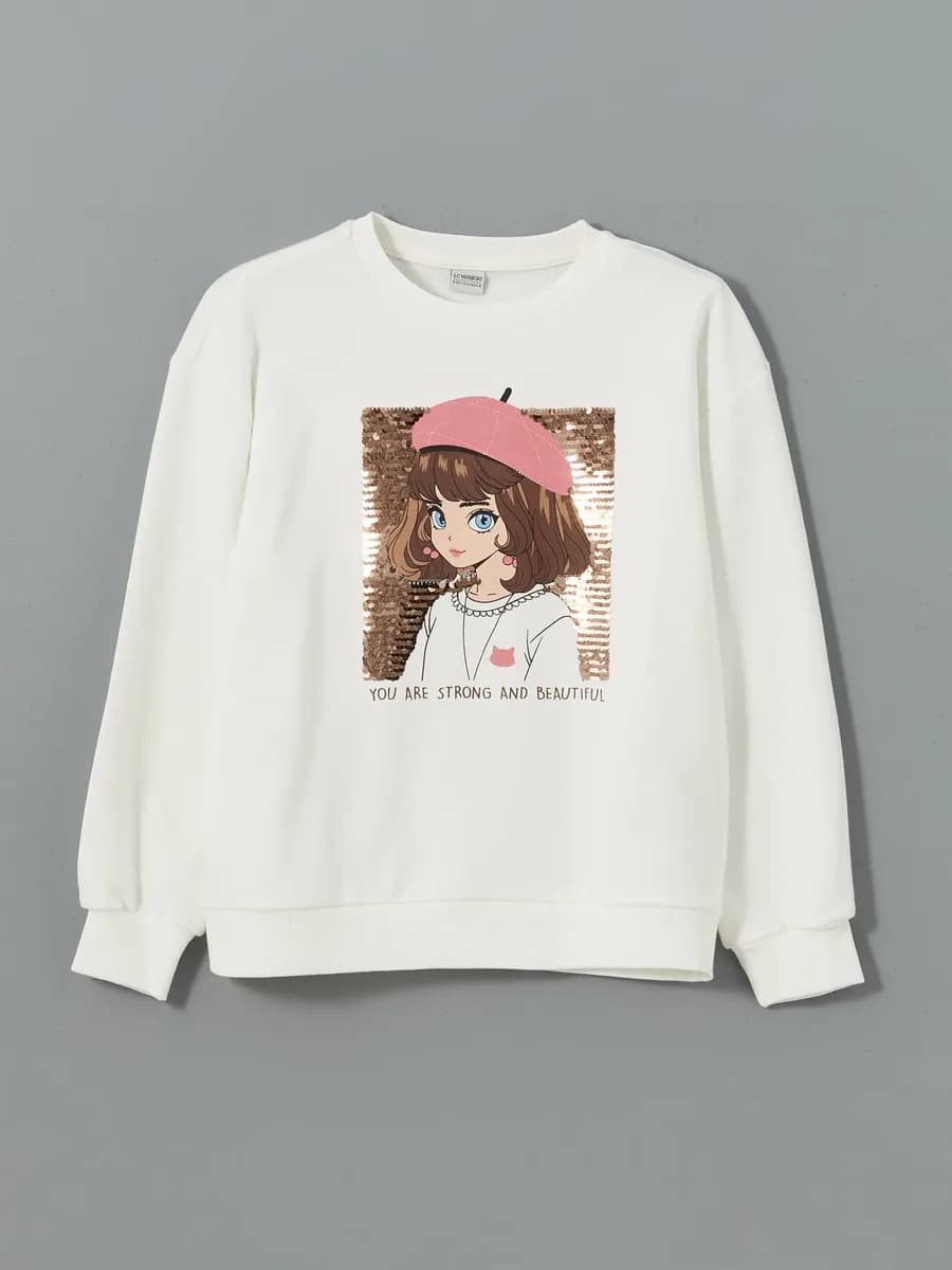 Свитшот с круглым вырезом и пайетками для девочек