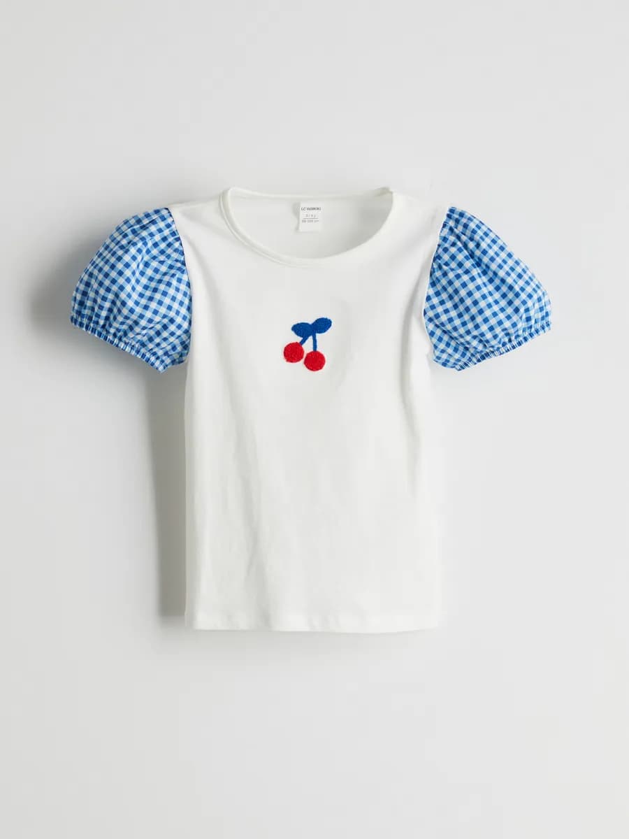 Футболка с круглым вырезом, вышитая, для девочек