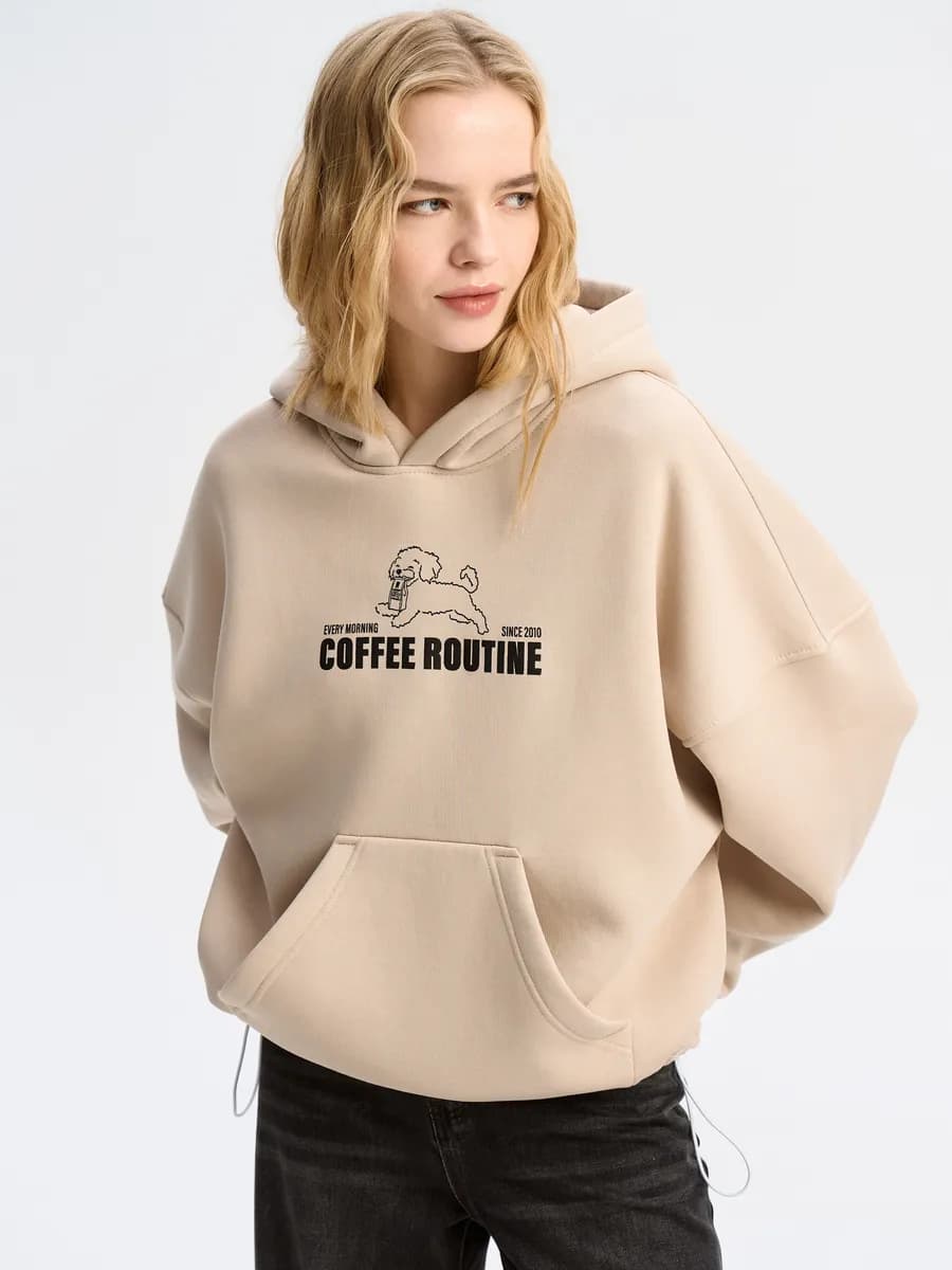 Худи оверсайз теплое с капюшоном y2k и надписью с начесом