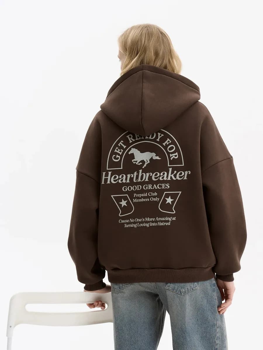 Худи кроп укороченное с принтом и начесом оверсайз