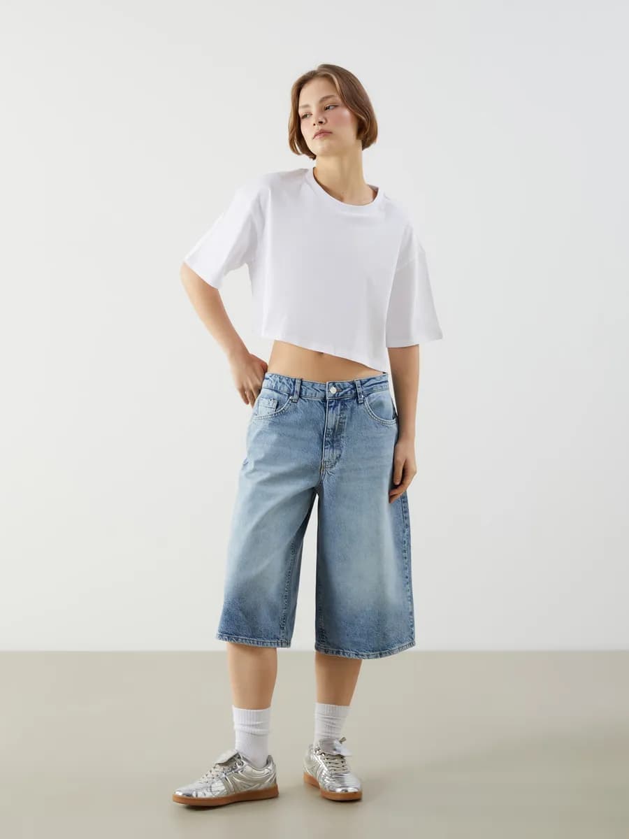 Кроп-Топ Однотонный Коротким Рукавом для женщин - фото 1