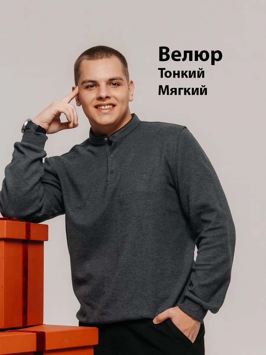 Поло с длинным рукавом стойка воротник лонгслив