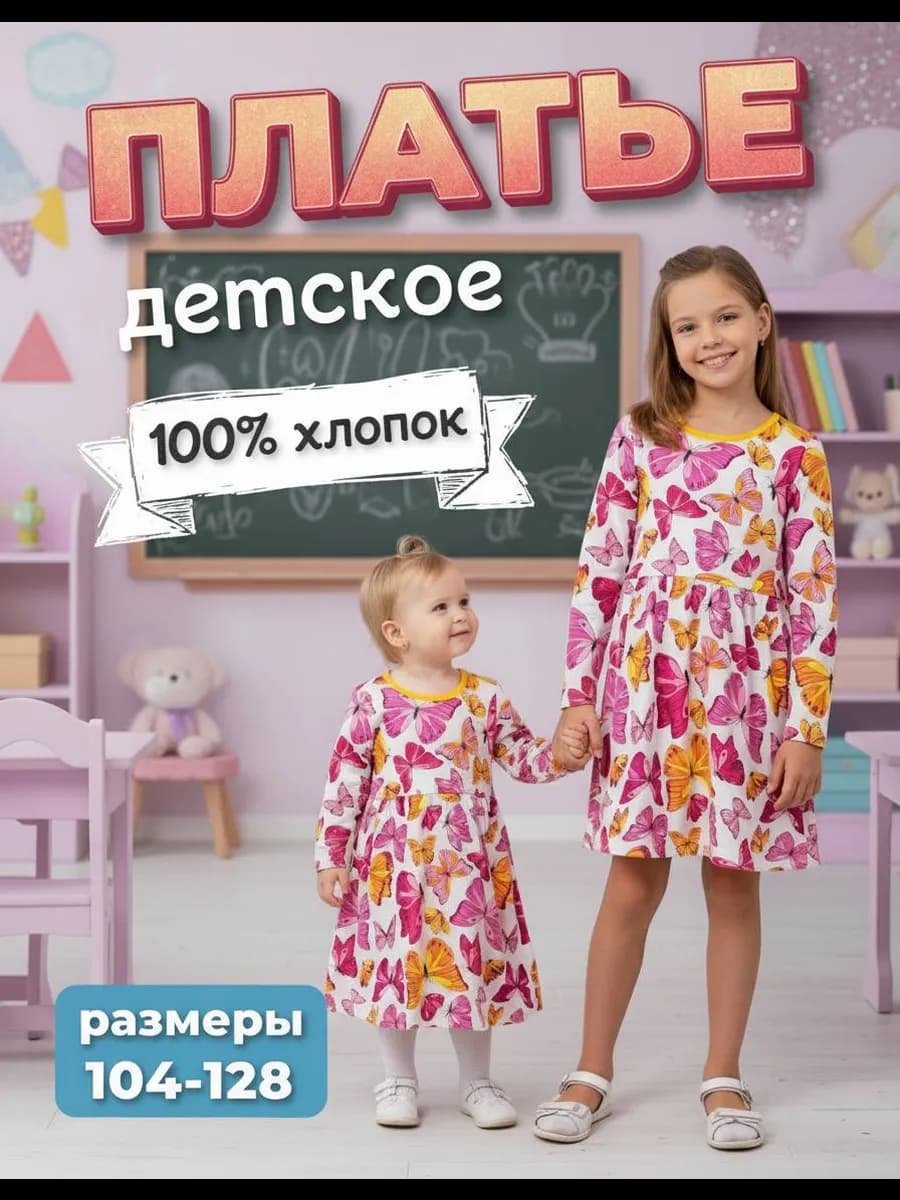 Платье в садик с длинным рукавом - фото 1