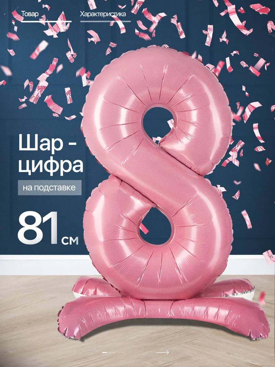 Шар цифра 8 лет фольгированный фотозона на день рождения