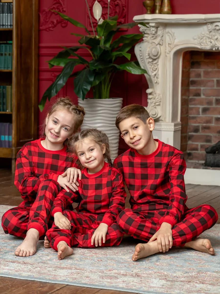 Пижама детская в клетку хлопок