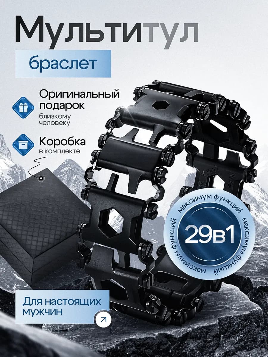 Подарок мужчине браслет мультитул тактический черный
