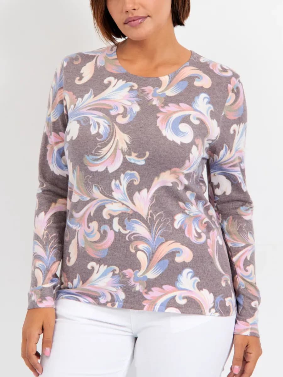 Джемпер тонкий трикотажный большой размер принт - фото 1