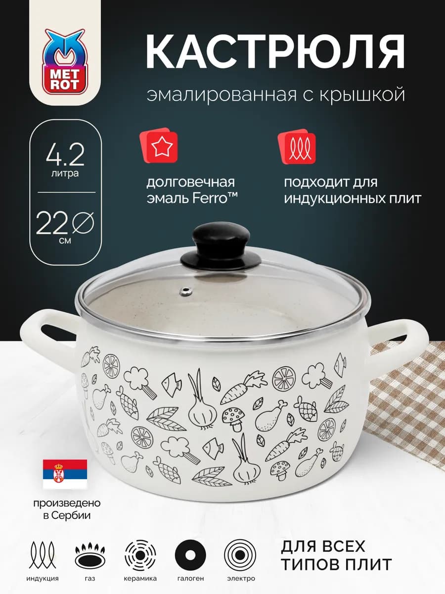 Кастрюля для индукционной плиты 4 л эмалированная
