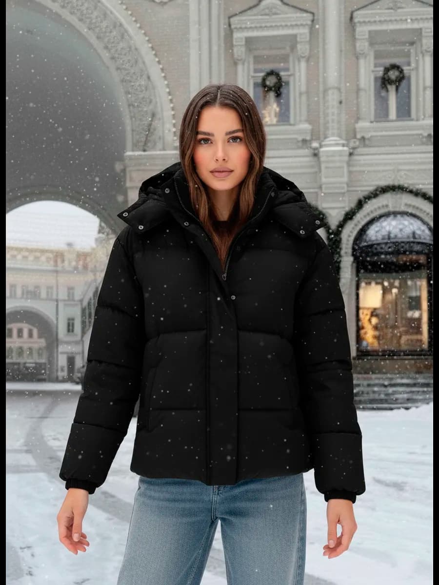 Куртка осень зима с капюшоном удлиненная - фото 1