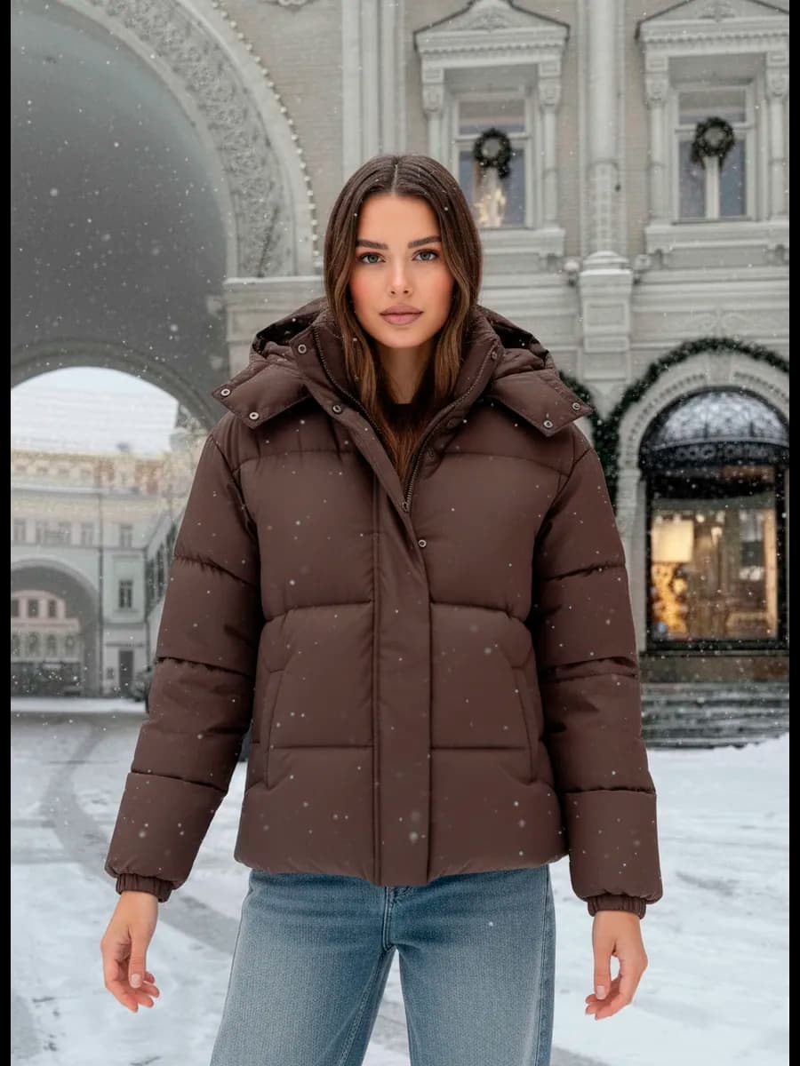 Куртка осень зима с капюшоном удлиненная - фото 1